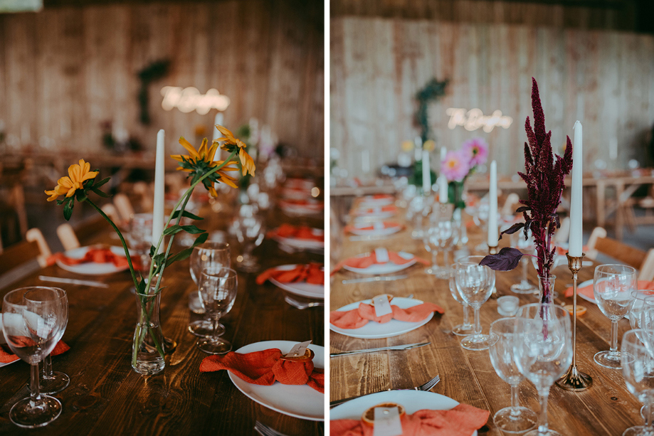 Wedding reception table set up at Boreland Loch Tay