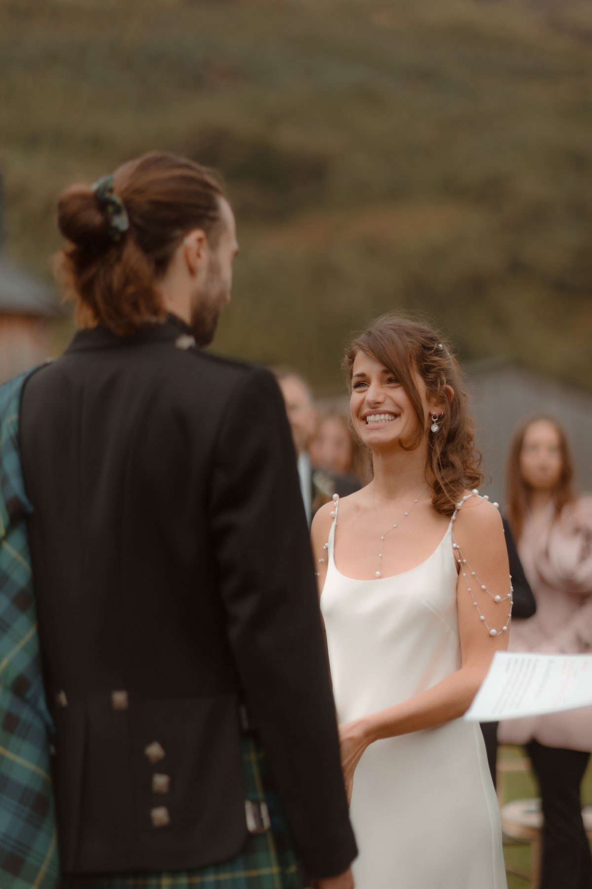 bride and groom during outdoor pagan wedding ceremony at Carrick Castle Estate