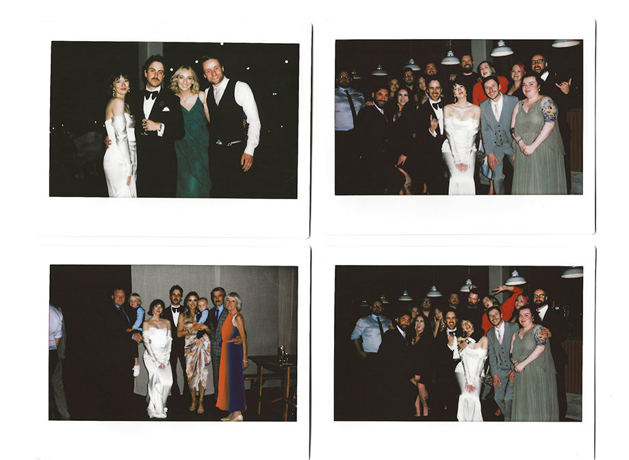 a collage of four polaroid images of wedding group portraits