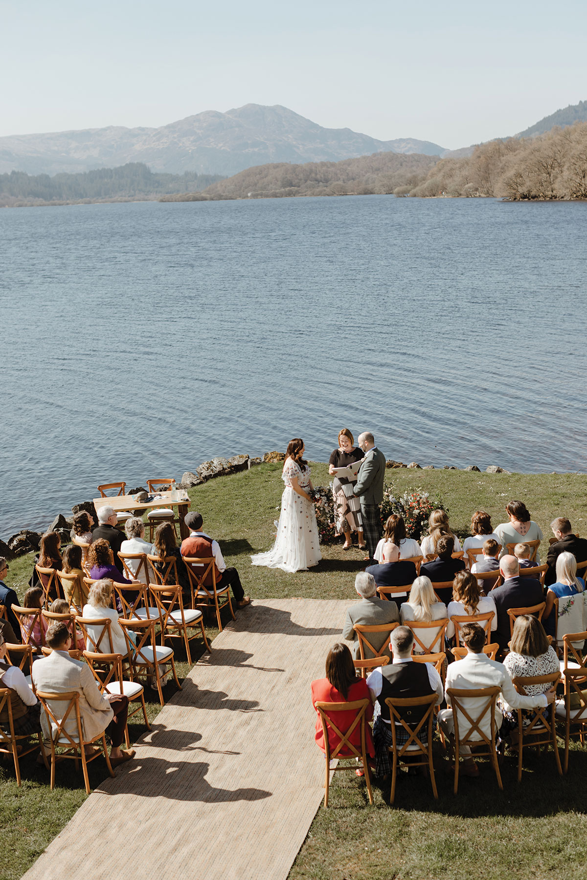 Venachar Lochside outdoor wedding ceremony on shore of Loch Venachar