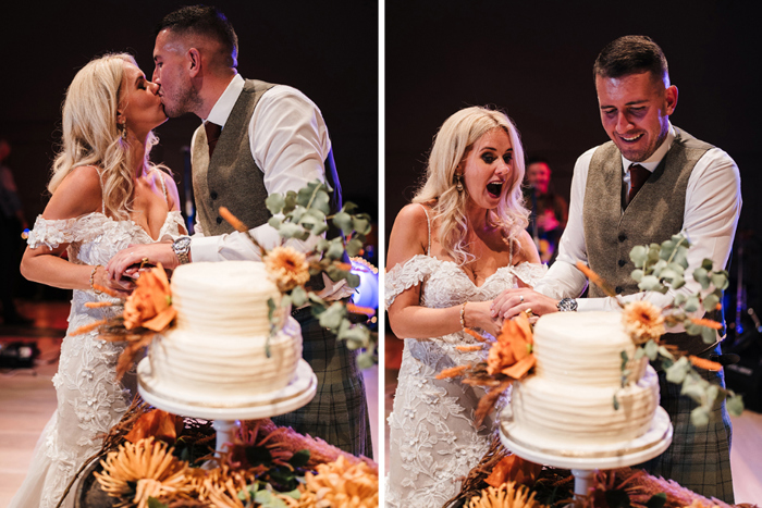 Bride and groom cut their wedding cake