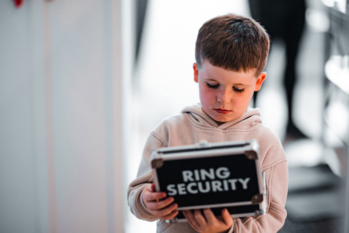 Young male opening ring security box 