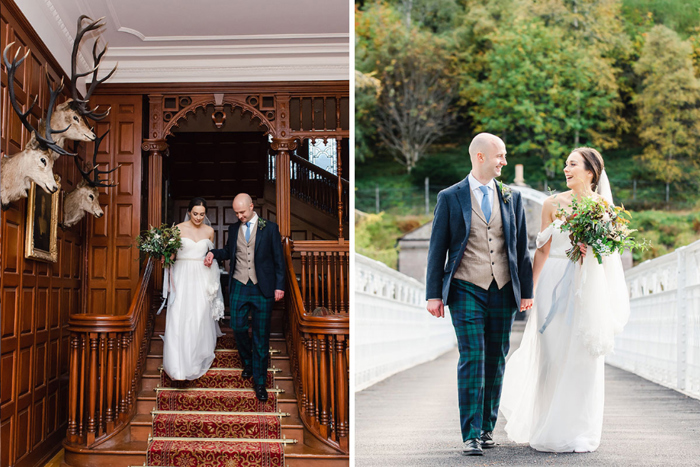 Bride and groom holding hands during couple portraits