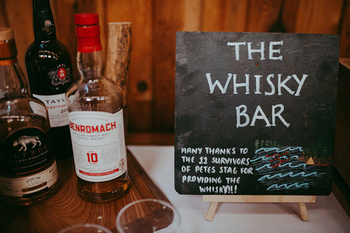 whisky bar sign at wedding at mar lodge