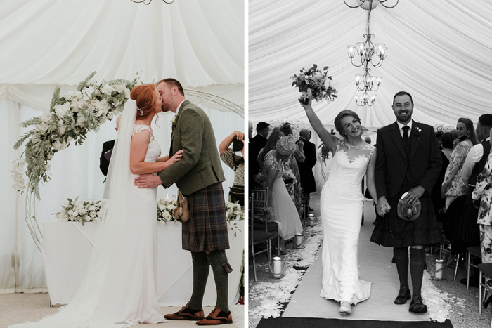 A Bride And Groom During A Wedding Ceremony At Cornhill Castle