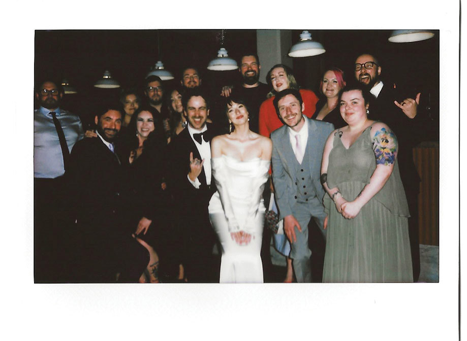 a polaroid of a group of people at a wedding at SWG3 Glasgow