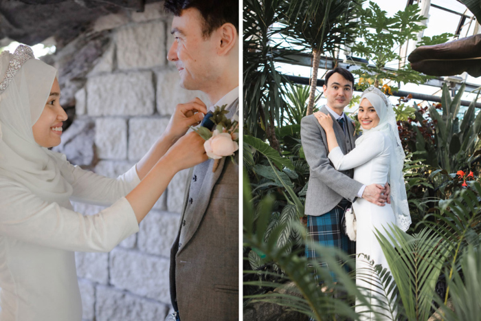 A Bride And Groom Posing At Edinburgh Botanic Gardens