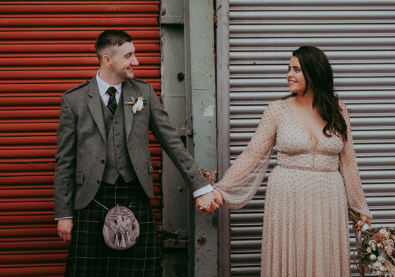 Barras Art And Design Wedding Glasgow Barrowlands With Bride Wearing Anne Priscilla Bridal Watters Mercury Dress And Groom Wearing Mccalls Kilt