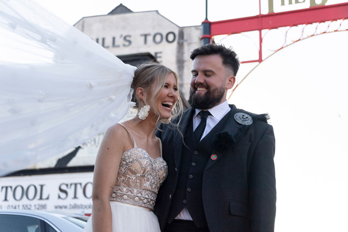 Bride And Groom Smiling At Glasgow Barrowlands