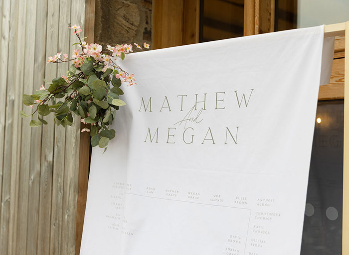 white table sign with flowers