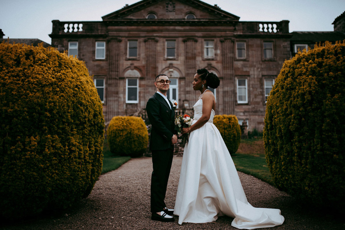 Couple portraits outside Springkell House