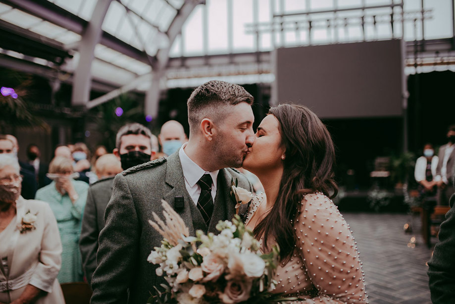 Bride And Groom Kissing At Wedding Ceremony At Barras Art And Design Baad