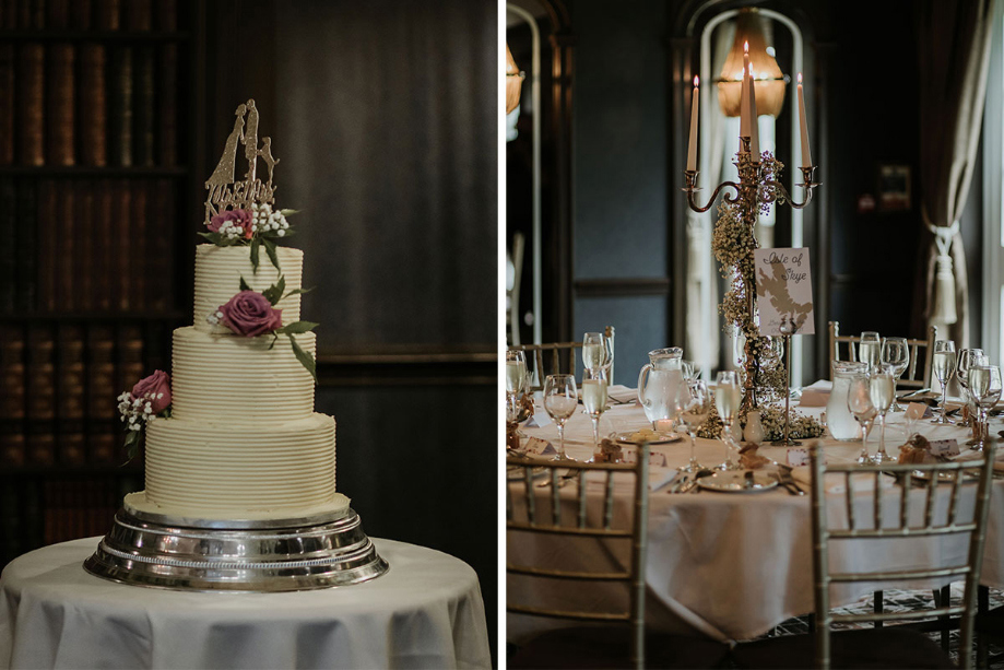 A Wedding Cake And Table Set For Dinner