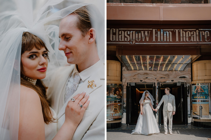 Couple portraits outside the Glasgow Film Theatre