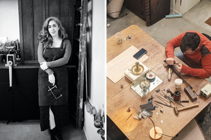 Christina of Christina Rose Leon Jewellery and man taking one of the jewellers workshops to create his own jewellery