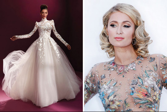 Fayette gown by Atelier Pronovias and image of Paris Hilton