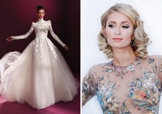 Fayette gown by Atelier Pronovias and image of Paris Hilton