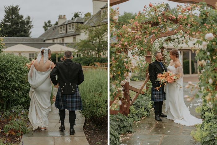 Outdoor couple portraits in scenic gardens