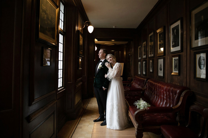 Moody couple portrait inside the Royal College of Physicians of Edinburgh