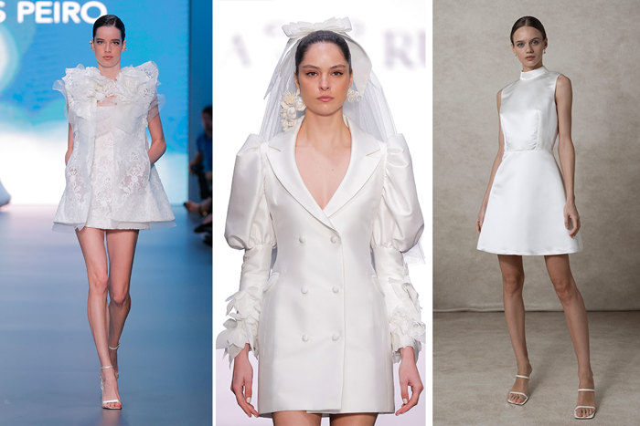 Three wedding mini dresses styled by three different models