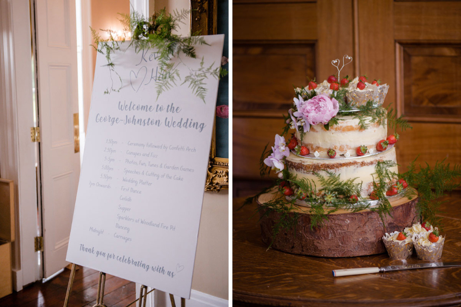 Wedding Welcome Sign And Buttercream Naked Wedding Cake