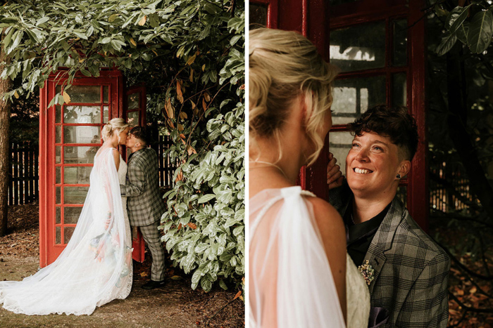 Couple portraits in front of red phone box