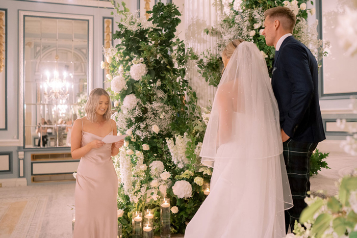 Bridesmaid does speech at wedding