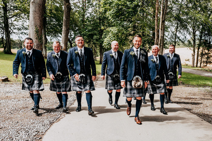 Groom and groomsmen in their kilts