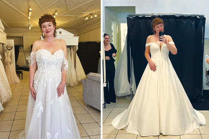 TTKS' Olivia wearing dresses from Kudos Bridal Boutique