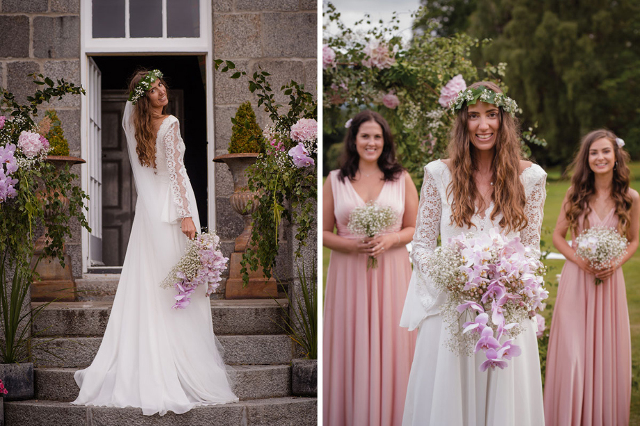 A Bride And Bridesmaids Wearing Pink Biba Dresses