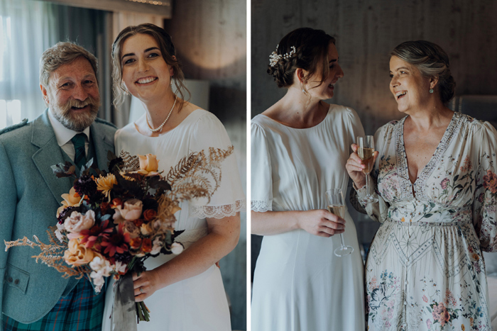 Bride with father and bride with mother