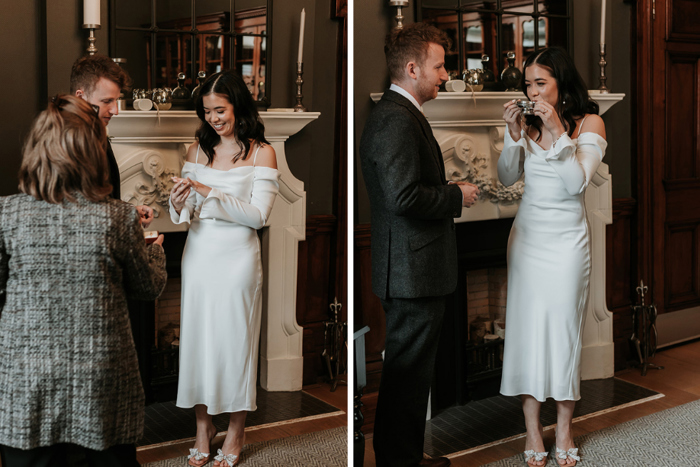 Bride drinks from the quaich during her ceremony