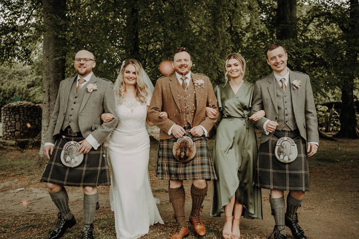 Wedding party photos with bride, groom, bridesmaid and groomsmen