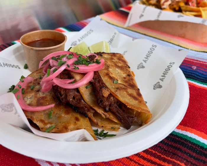 Tacos on plate in food truck - Amigos Falkirk wedding catering