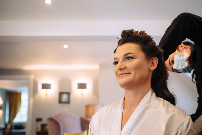 Bride getting ready on her wedding morning