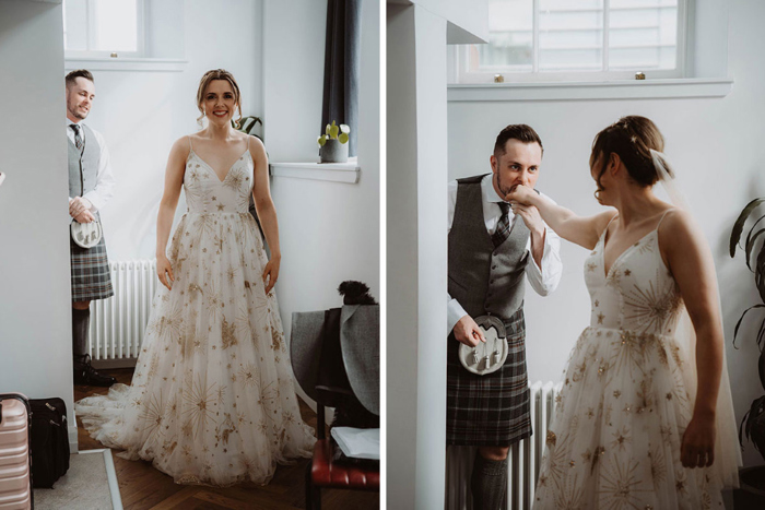 First look with the bride and groom