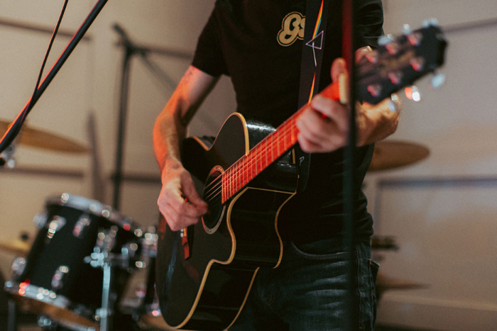 Close up of musician's guitar