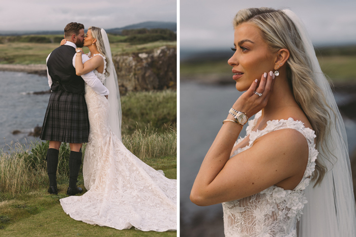 Couple kiss during outdoor portraits 