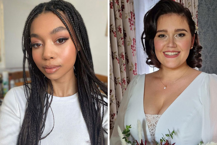 Two brides wearing natural bridal makeup