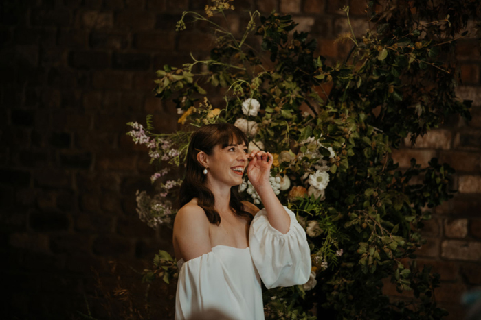 Bride smiles during wedding ceremony