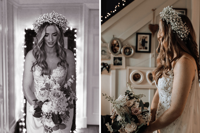 Bridal portraits with bride holding bouquet 