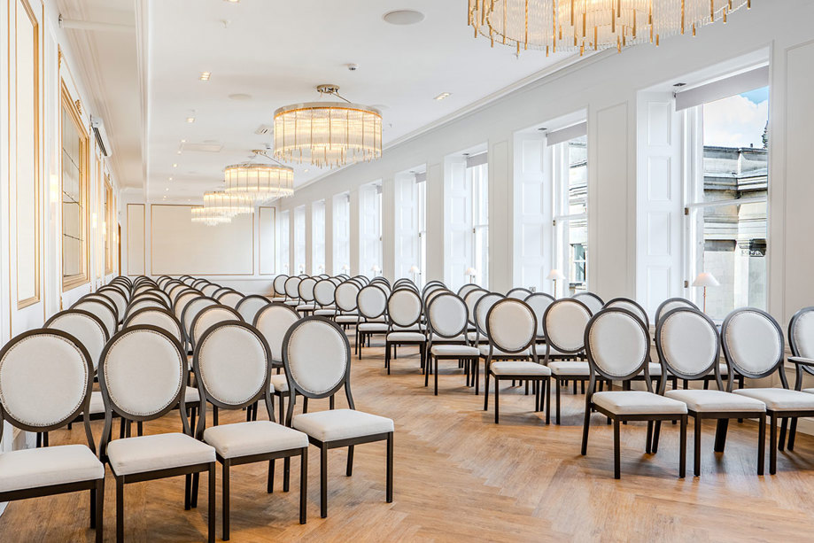 seating set up for ceremony aisle at wedding at the exchange in glasgow