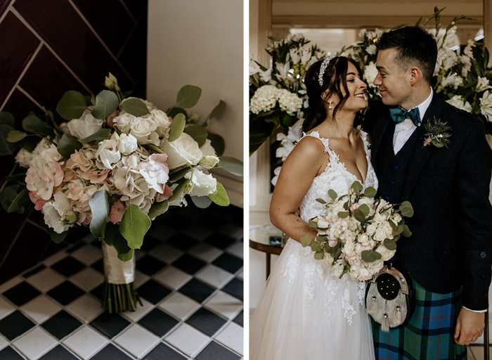 Details of the bride's flowers come into view