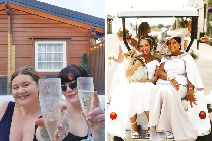 TTKS' Amy and friend Tayloure during their visit, and a bridal party in a golf buggy 