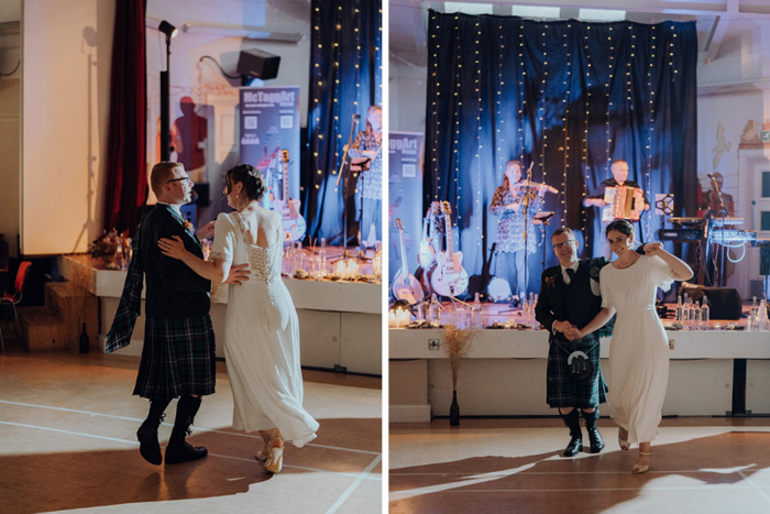 Bride and groom ceilidh dance 