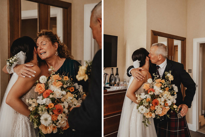 Bride's first look with mum and dad