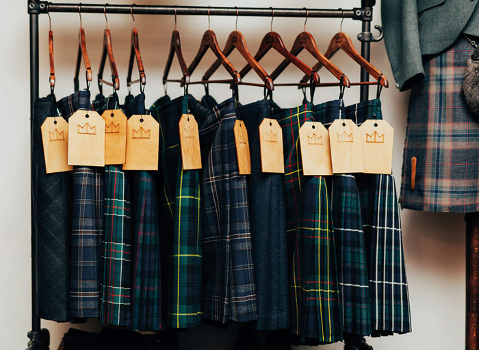 Row of tartan kilts