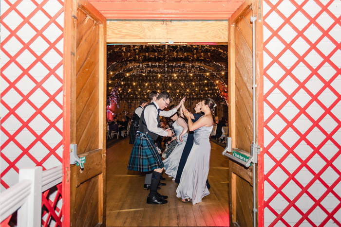 Guests ceilidh dancing at Mar Lodge