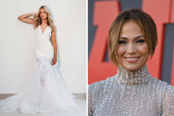 Carolyn Baxter dress (Photo: Jakki Brock Weddings) and Jennifer Lopez