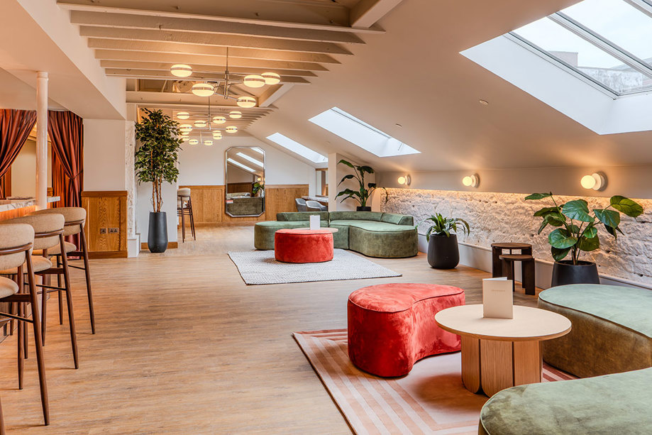 the parlour at the exchange for brides to get ready with plush seating and mirrors